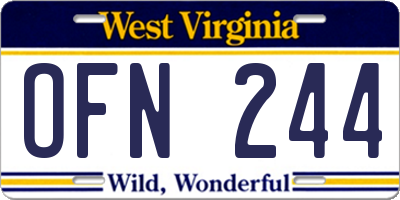 WV license plate OFN244
