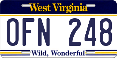 WV license plate OFN248