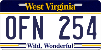WV license plate OFN254