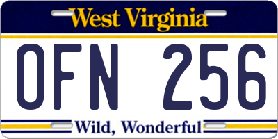 WV license plate OFN256