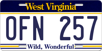 WV license plate OFN257