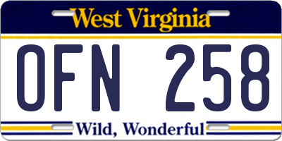 WV license plate OFN258