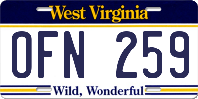 WV license plate OFN259