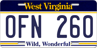 WV license plate OFN260