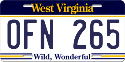 WV license plate OFN265