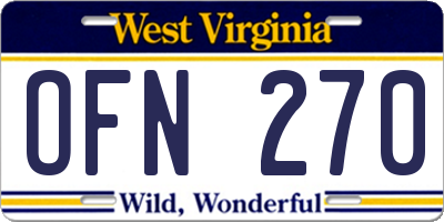 WV license plate OFN270