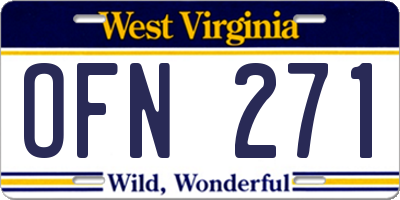 WV license plate OFN271