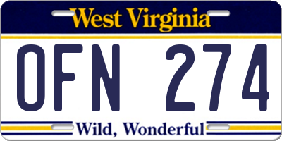 WV license plate OFN274