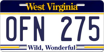 WV license plate OFN275