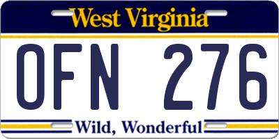WV license plate OFN276