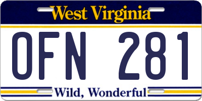 WV license plate OFN281