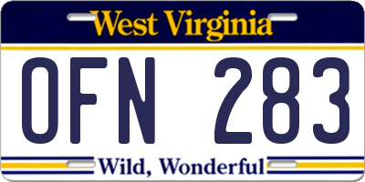 WV license plate OFN283