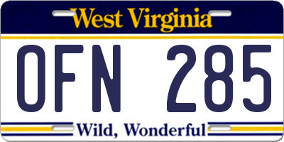 WV license plate OFN285