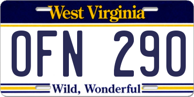 WV license plate OFN290