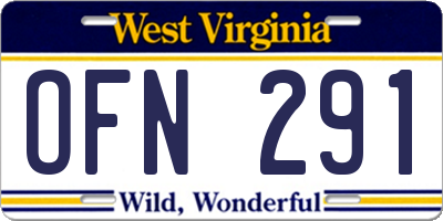 WV license plate OFN291