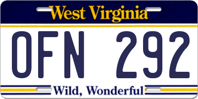 WV license plate OFN292