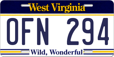 WV license plate OFN294