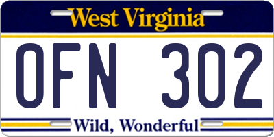 WV license plate OFN302