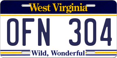 WV license plate OFN304