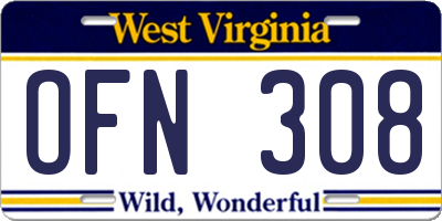 WV license plate OFN308