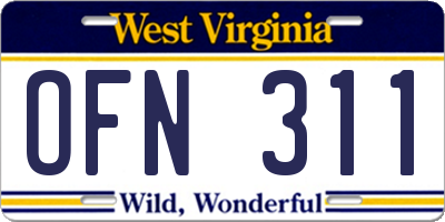 WV license plate OFN311