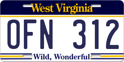 WV license plate OFN312