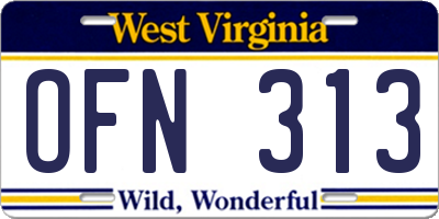 WV license plate OFN313