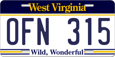 WV license plate OFN315