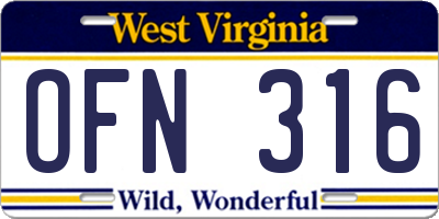 WV license plate OFN316