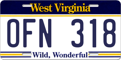 WV license plate OFN318