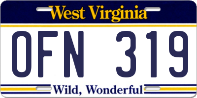 WV license plate OFN319