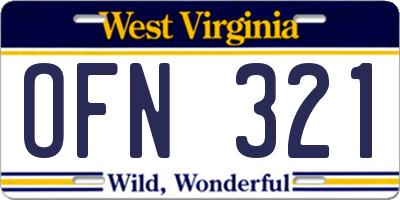 WV license plate OFN321