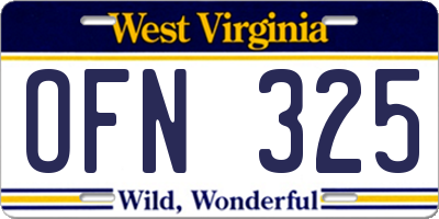 WV license plate OFN325