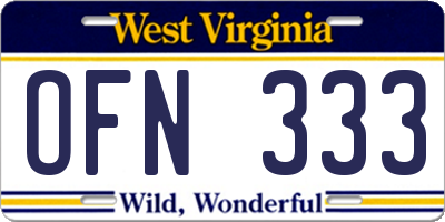 WV license plate OFN333