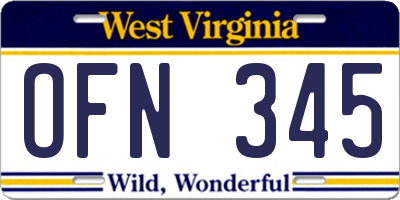 WV license plate OFN345