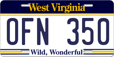 WV license plate OFN350
