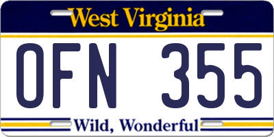 WV license plate OFN355