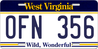 WV license plate OFN356
