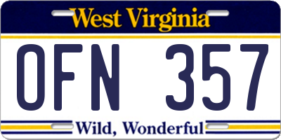 WV license plate OFN357