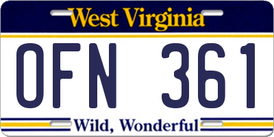 WV license plate OFN361