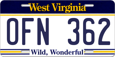 WV license plate OFN362