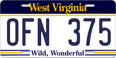 WV license plate OFN375