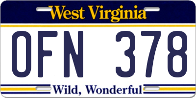 WV license plate OFN378