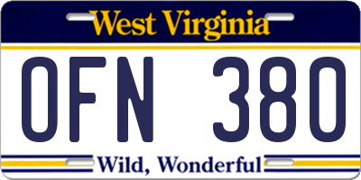 WV license plate OFN380