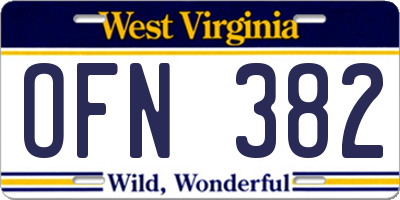 WV license plate OFN382