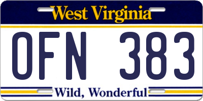 WV license plate OFN383