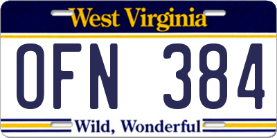 WV license plate OFN384