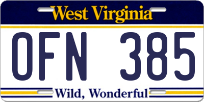 WV license plate OFN385