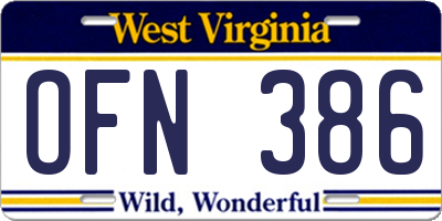 WV license plate OFN386