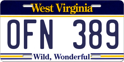 WV license plate OFN389